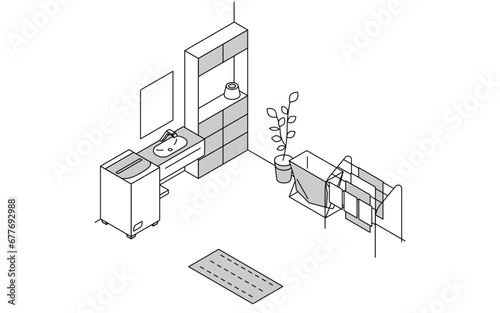 Find a room for rent: Laundry room, washing machine and sink simple isometric