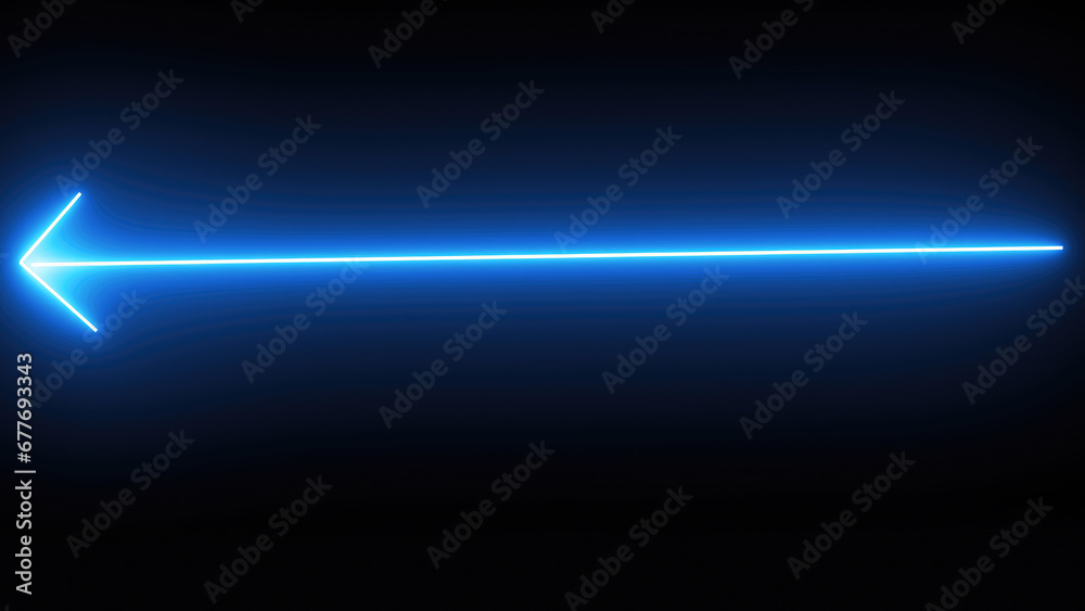 Background with lines, Blue glowing neon arrow background, neon light arrow with black background.