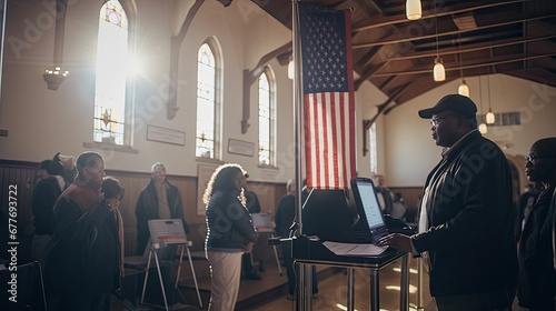 On election day, citizens gather at a local polling station to cast their votes.