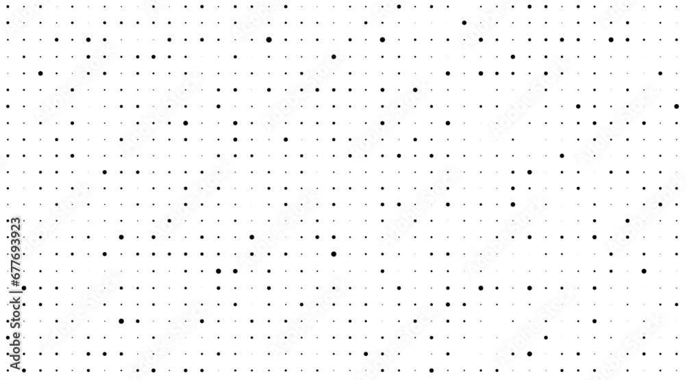Dot seamless pattern. Subtle fades dots pattern. Halftone faded grid. Small point fadew texture. Digital black fading points isolated on white background for print net design. Vector illustration - obrazy, fototapety, plakaty 