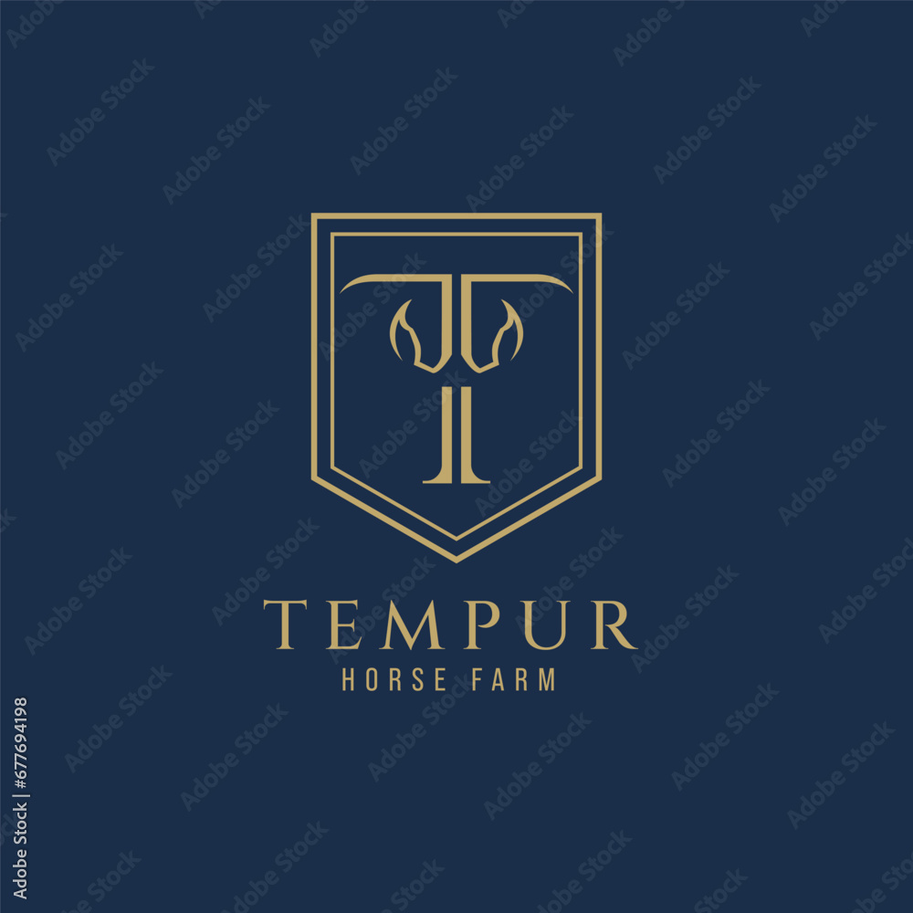 Elegant luxury letter T monogram horse logo, letter T horse logo, horse head logo - obrazy, fototapety, plakaty 
