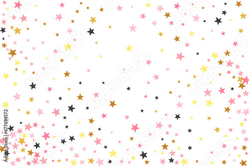 Beautiful black pink gold stars random vector illustration. Little stardust spangles Christmas decoration particles. Dreams stars random wallpaper. Sparkle symbols congratulations decor.