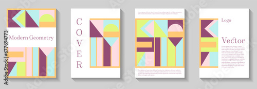Minimal geometric pattern background covers set. Geometry grid pattern banner templates.
