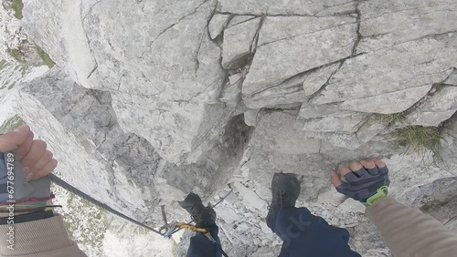 Via ferrata Ra Bujela in Dolomites, near Cortina di Ampezzo, Italy