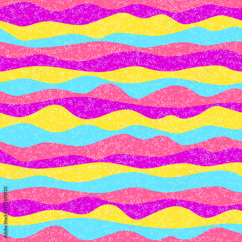 Curve multicolor wave stripes flow vector seamless pattern.