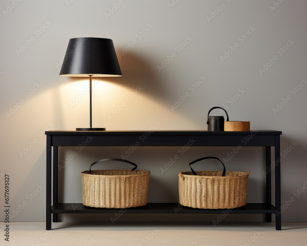 Obraz premium Sophisticated black modern console table with Elegant Lighting and Decor