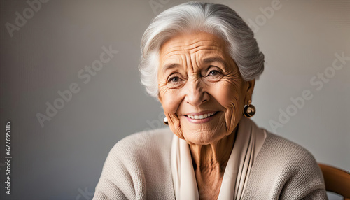 Beautiful elderly woman portrait with copy space