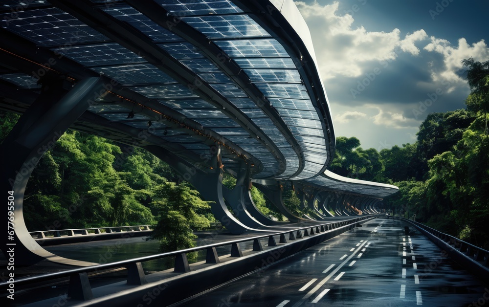 Fototapeta premium Futuristic bridge over the river.