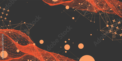 The abstract wave is made in a frame style. Template for science and technology presentation. Hand drawn vector.