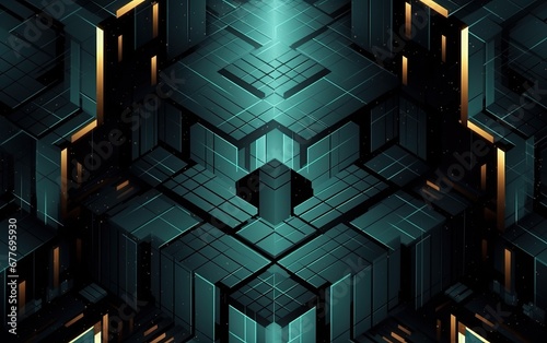 Abstract green technology background with squares.