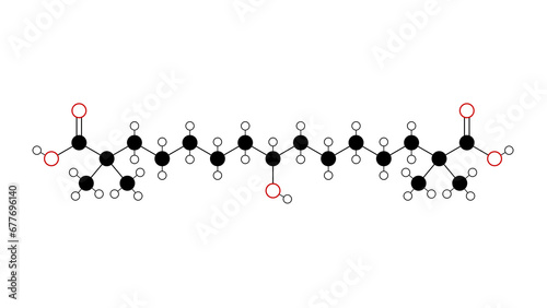 bempedoic acid molecule, structural chemical formula, ball-and-stick model, isolated image hypercholesterolemia medication