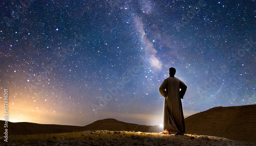 Divine Covenant: Abraham Receives God's Promise Amidst the Countless Stars in the Night Sky photo