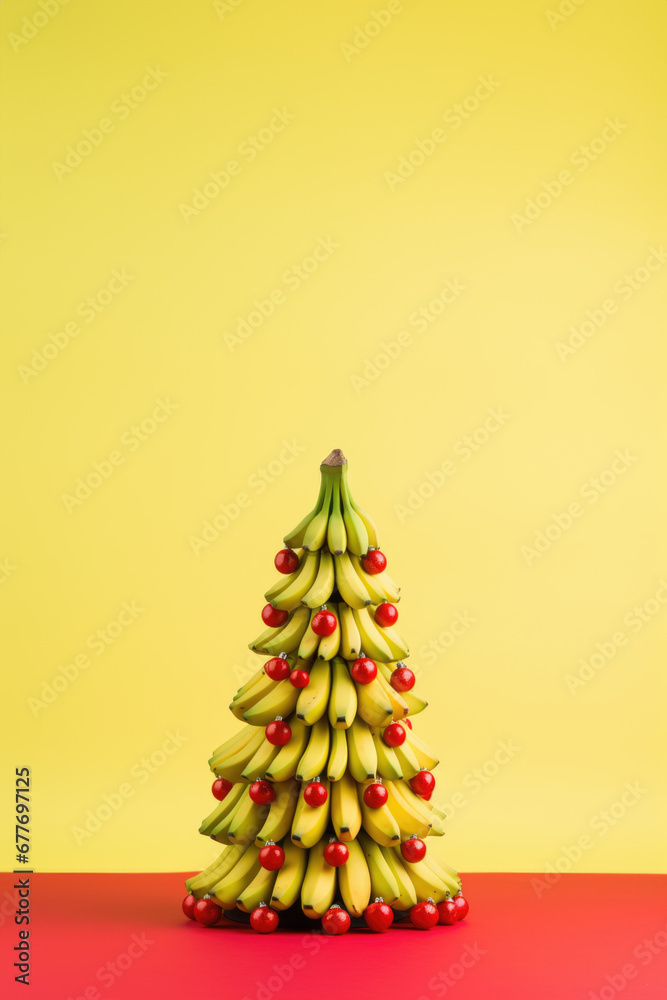 Noël Tropical : Sapin Festif Composé de Bananes Noël Tropical : Sapin Festif Composé de Bananes