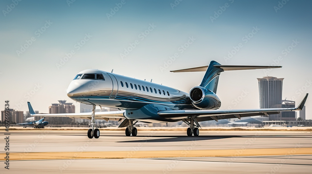 Modern Passenger Plane or Business Jet at the Airport