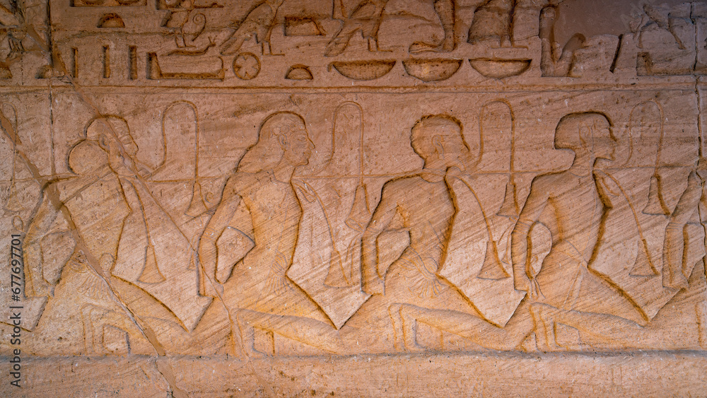 Hieroglyphics on a wall of an Egyptian Temple at Abu Simbel