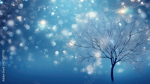 Winter tree and blue bokeh background