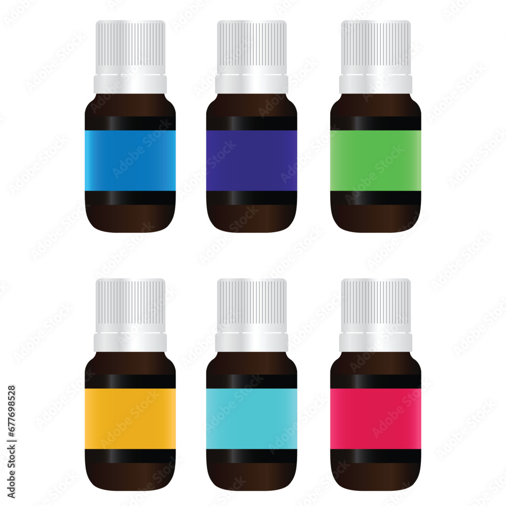 Set of essential oil bottle vector illustration. Small bottle clipart Set of essential oil bottle vector illustration. Small bottle clipart