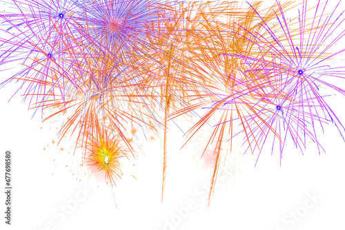 colourful firework display set for celebration happy new year and merry christmas and fireworks on white isolated background