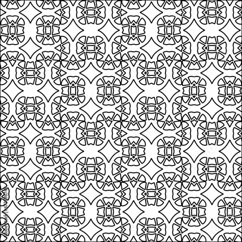 Black lines on white background. Wallpaper with figures from lines. Abstract geometric black and white pattern for web page, textures, card, poster, fabric, textile. Monochrome design. 
