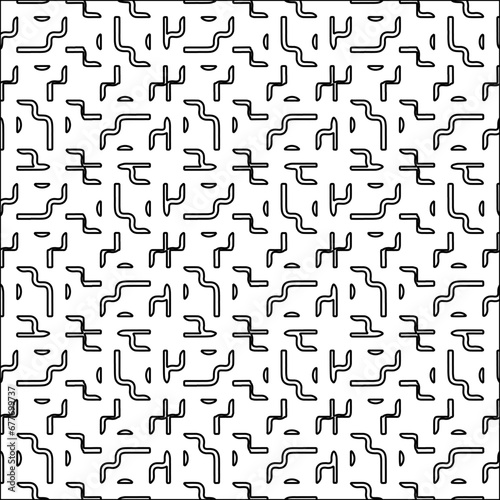 Black lines on white background. Wallpaper with figures from lines. Abstract geometric black and white pattern for web page, textures, card, poster, fabric, textile. Monochrome design. 