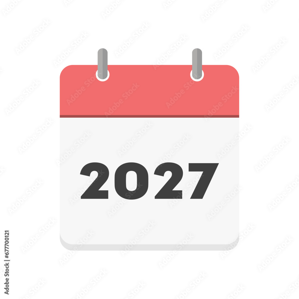 2027年のカレンダーの表紙のアイコン - リングのついた暦やプランナーのイメージ素材
 - obrazy, fototapety, plakaty 