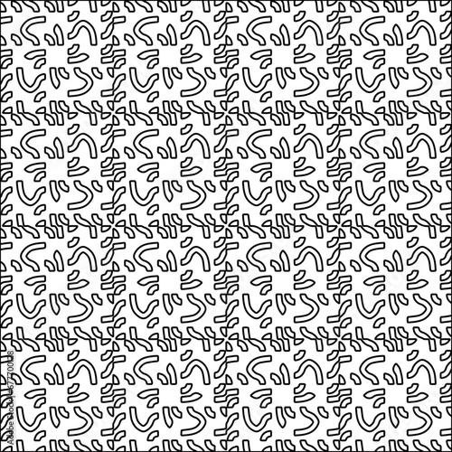 Black lines on white background. Wallpaper with figures from lines. Abstract geometric black and white pattern for web page, textures, card, poster, fabric, textile. Monochrome design.  © t2k4