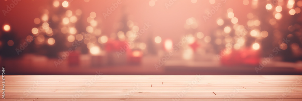 A blurred Christmas-themed space with copy space for text or images