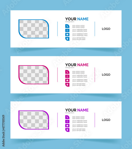 Modern creative email signature design or email footer template, Clean and simple email signature template, professional corporate business email signature with photo placeholder