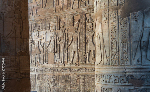 Hieroglyphics on a wall of an Egyptian Temple