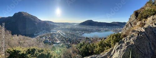 Fototapeta Naklejka Na Ścianę i Meble -  Hiking trial to mount Fløyen View over Bergen City Norway