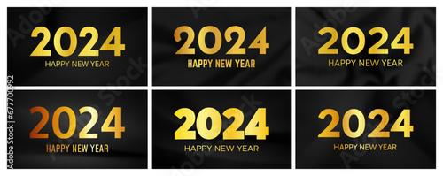 2024 Happy New Year on dark silk background