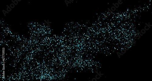 Flying quad shapes design. Light blue cyan square bricks geometric texture. Creative quad bits vector card background. Black background.