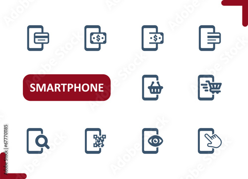 Smartphone Icons. Mobile Phone, Telephone, E-commerce, Online Shopping, Buy, Pay Icon © 13ree_design