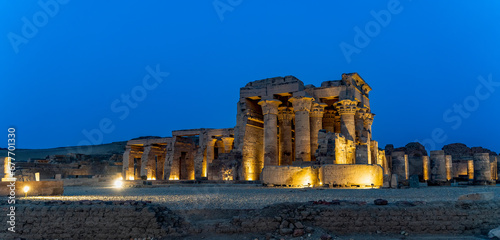 An ancient temple of Kom Ombo at night photo