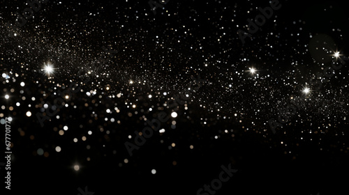 Tableau sur toile Particules scintillantes et brillantes volant sur fond sombre, noir