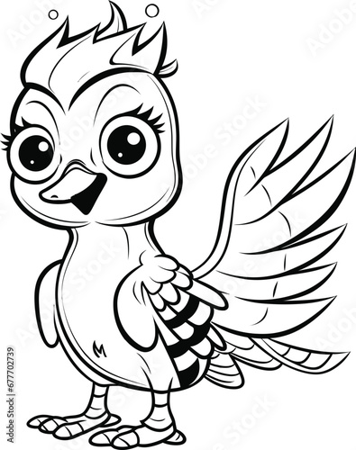 Hoopoe cute animal vector image, black and white coloring page