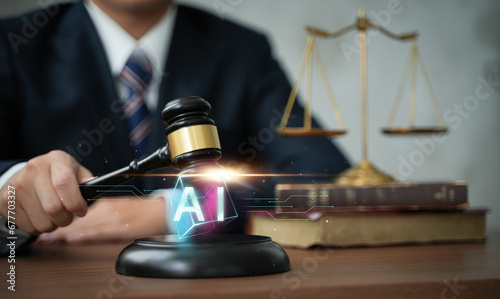 AI ethics and legal concepts artificial intelligence law and online technology of legal regulations Controlling artificial intelligence technology is a high risk. photo