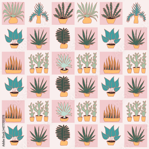 Pattern of plants in pots. Vector illustration. For print.