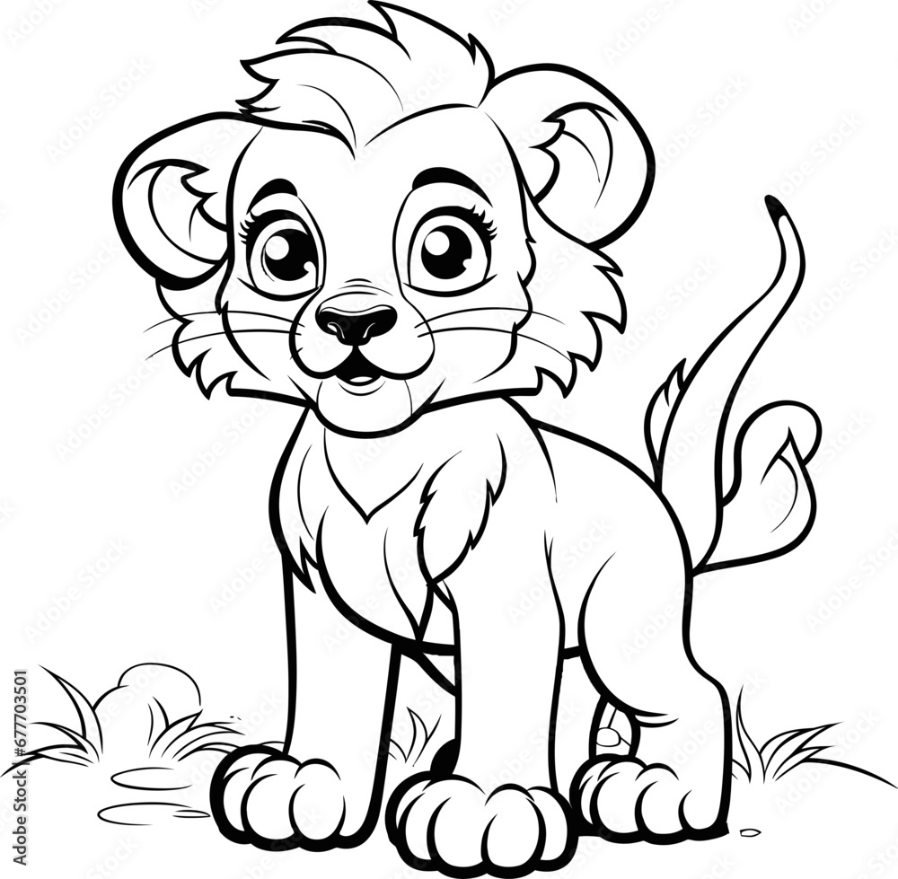Fototapeta premium Lion animal cute vector image, coloring page