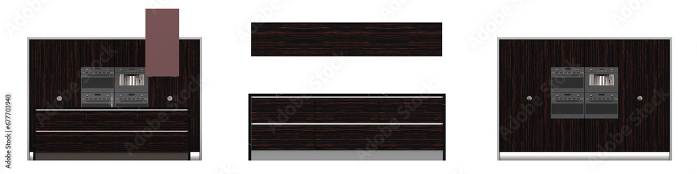 Fototapeta premium modern kitchen isolated on white background, home furniture, 3D illustration, cg render