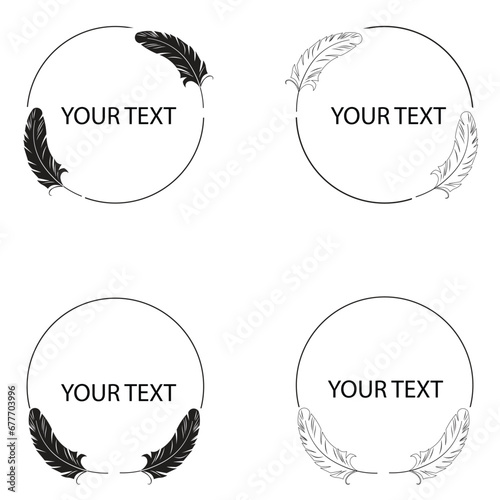 Set of frame with bird feathers isolated on white background. Design for invitations, cards, vector