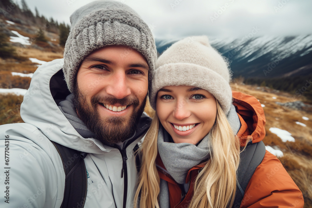 Generative AI photo of nice sweet happy cute beautiful couple walk together Generative AI photo of nice sweet happy cute beautiful couple walk together