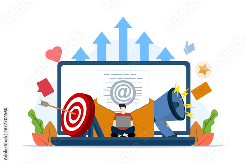 Email marketing concept, online business strategy, Advertising, Email newsletter, message, Marketing material concept for landing page, web banner, social media, infographic. flat vector illustration.