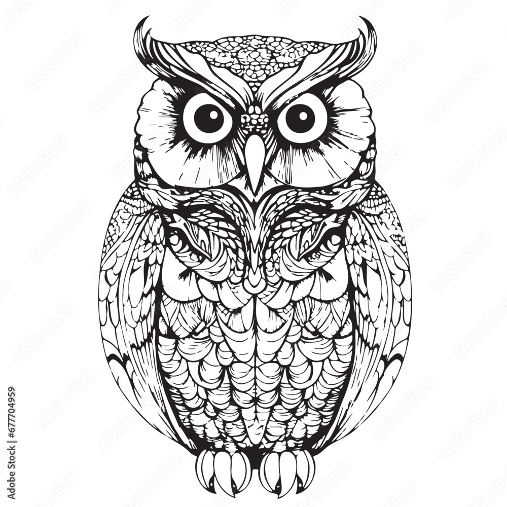 Naklejka premium Owl sketch hand drawn Vector illustration