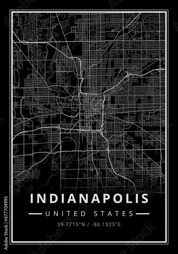 Street map art of Indianapolis city in USA - United States of America - America