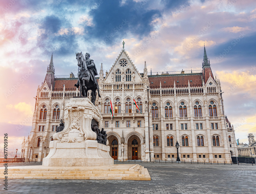 Fototapeta premium Parliament building in Budapest. Hungary. The building of the Hungarian Parliament is located on the banks of the Danube River, in the center of Budapest.
