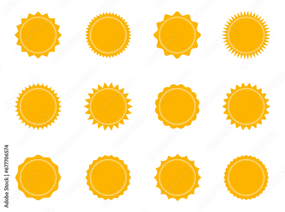 Yellow sale quality badges. Round label badge. Sticker vector illustration icons set.