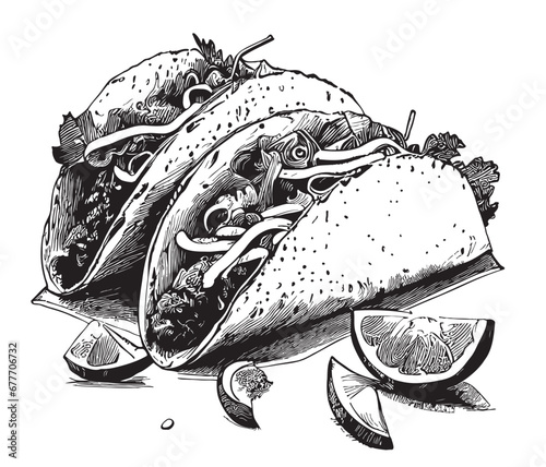 Mexican tacos sketch hand drawn in doodle style illustration
