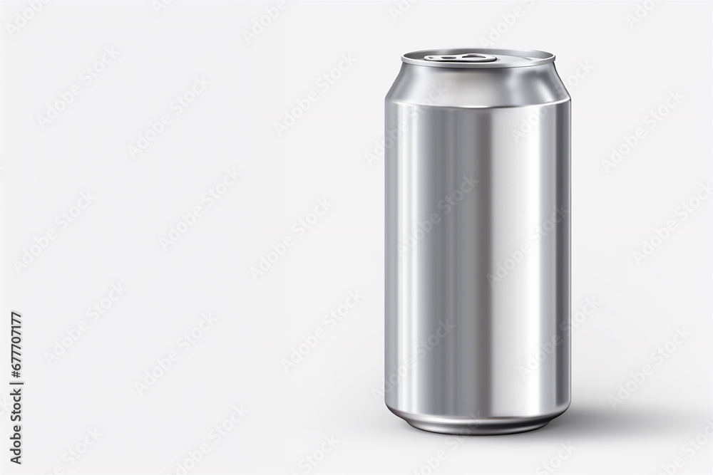 Aluminum soda can mockup. Metal can, front view.