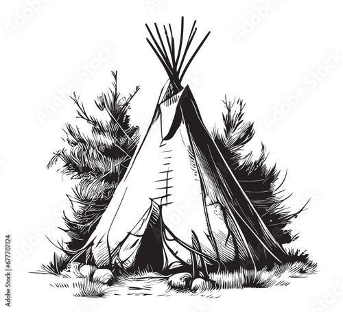 Teepee sketch, hand drawn in doodle style illustration
